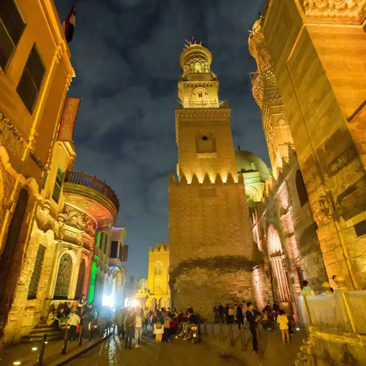 A view of Al-Muizz Street in Cairo at night