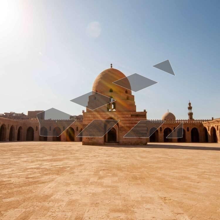 An impressive view of the interior of Ahmed Ibn Tulun Mosque in Cairo, Egypt