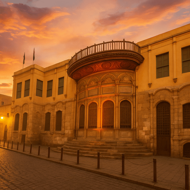 AI Generated An impressive display of architectural heritage along Al-Muizz Street in Cairo - Empty Sunset