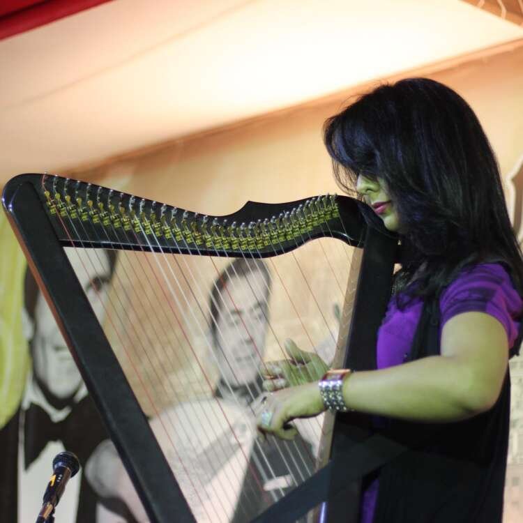 Portrait of a Girl Playing the Harp – Music and Grace in Harmony