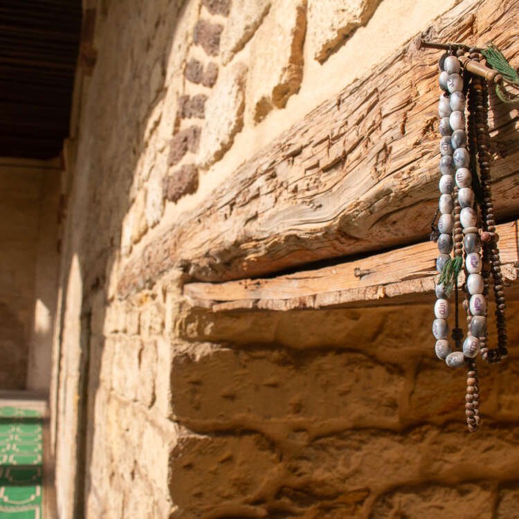 Hanging Prayer Beads Inside the Blue Mosque in Cairo