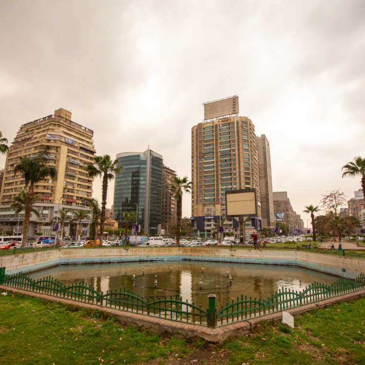 Urban Pond Surrounded by Tall Buildings in Cairo