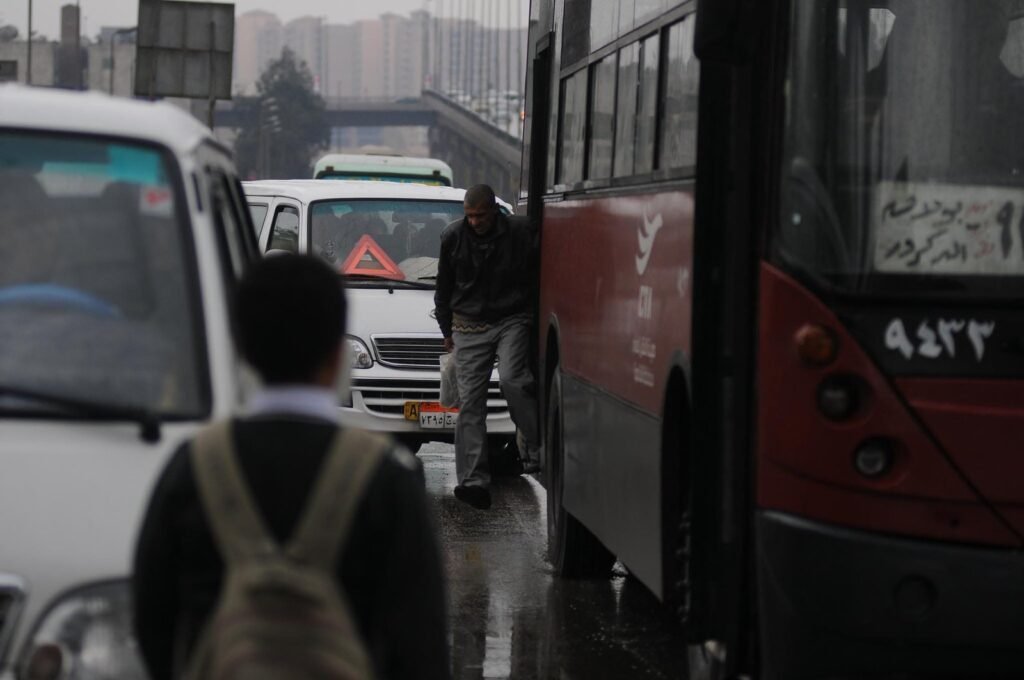 Public Bus in Cairo Streets During Winter