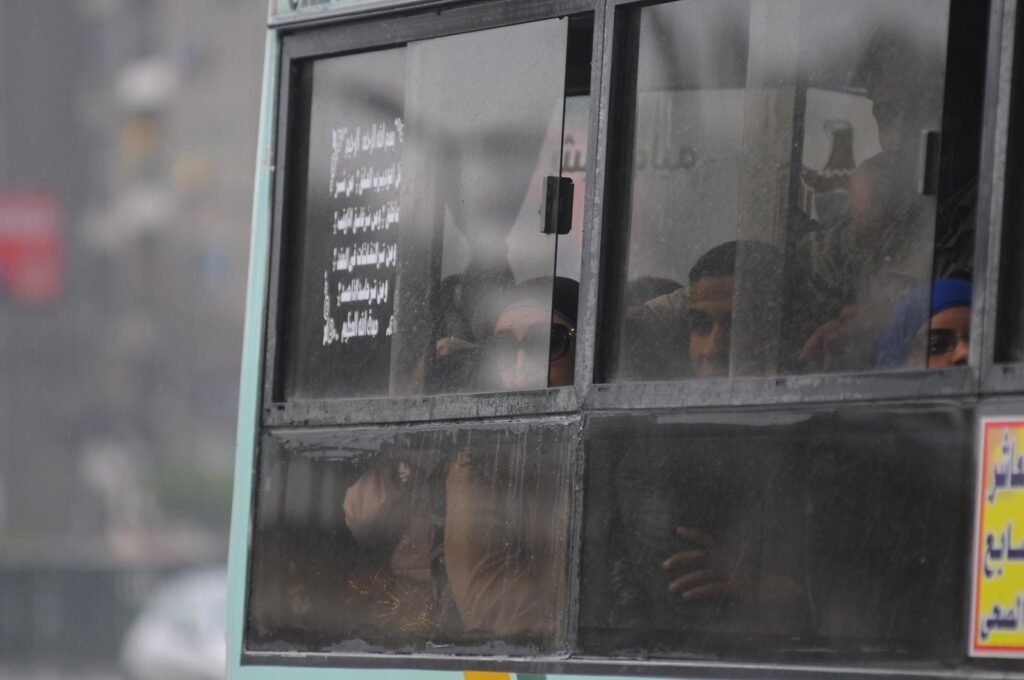 Public Bus in Cairo Streets During Winter
