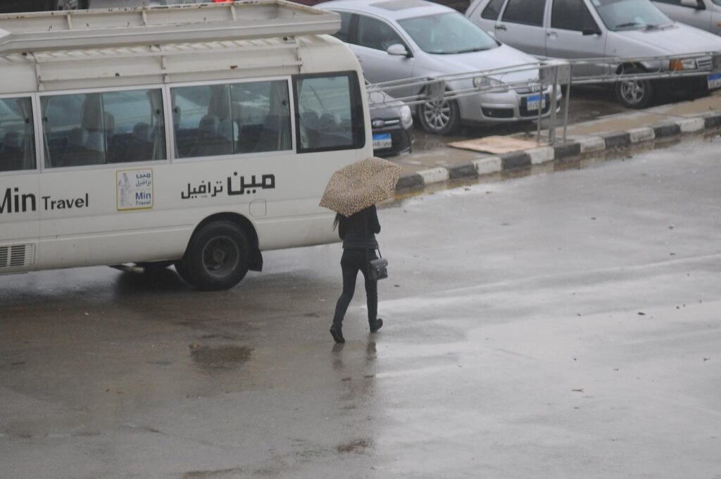 
									Woman Walking with Umbrella in Cairo