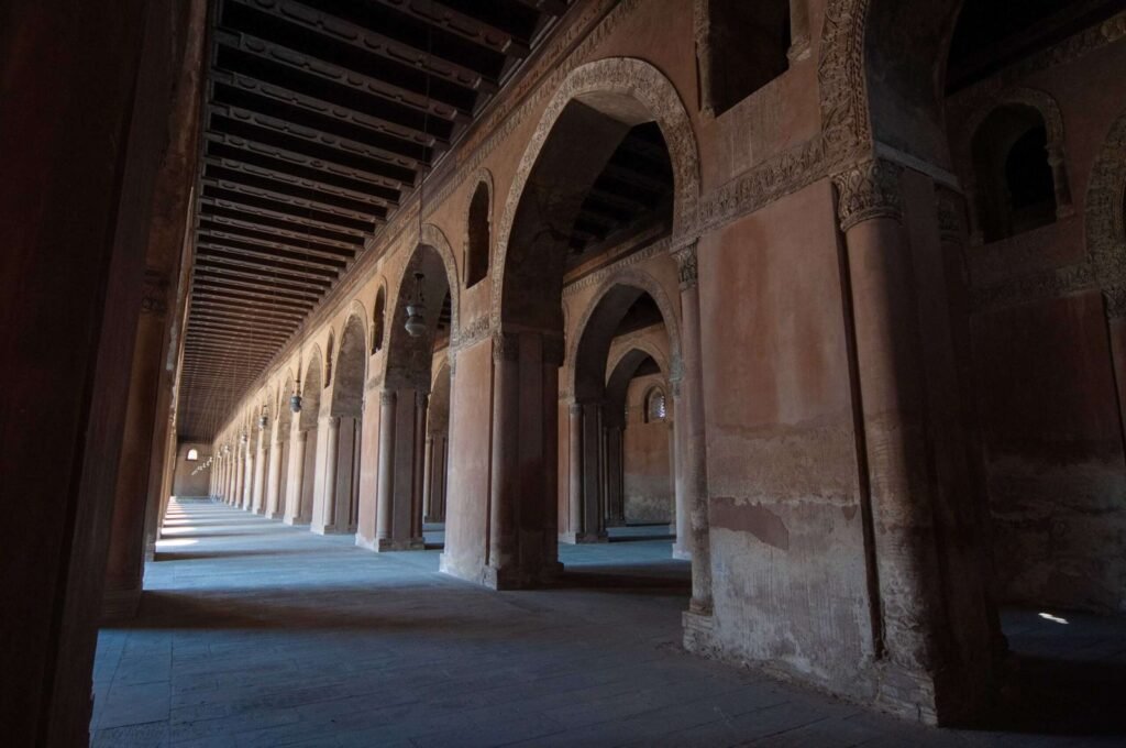 Interior view showcasing the architectural beauty of Ahmad Ibn Tulun Mosque in Old Cairo, Egypt 2