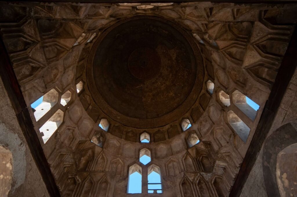 Interior view of the central dome of Ahmad Ibn Tulun Mosque in Old Cairo, Egypt