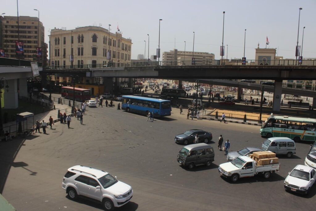 
									Ramses Square Cairo Traffic and Bridge City Scene 2014