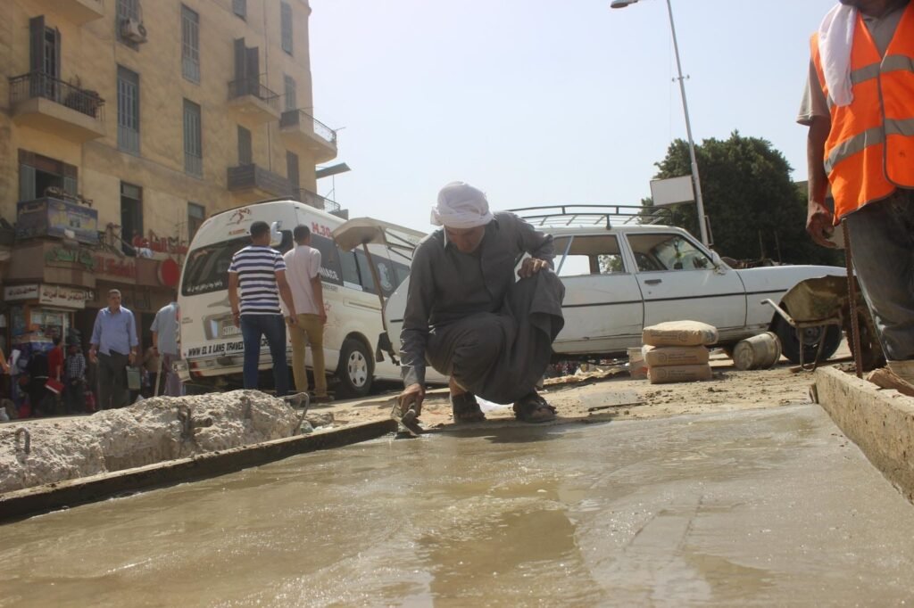 Ramses Square Cairo Street Workers Repairing Sidewalk Daytime