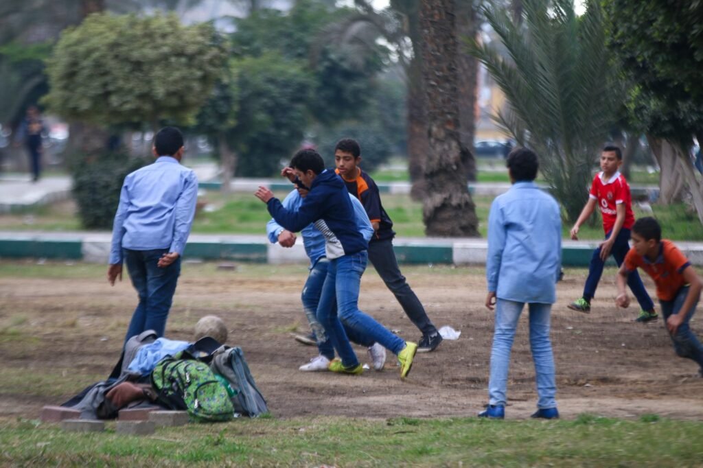 Boys Playing Soccer in a Park, Cairo Winter 2017 2