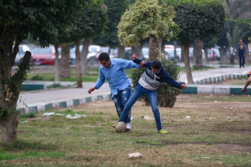 Boys Playing Soccer in a Park, Cairo Winter 2017 3