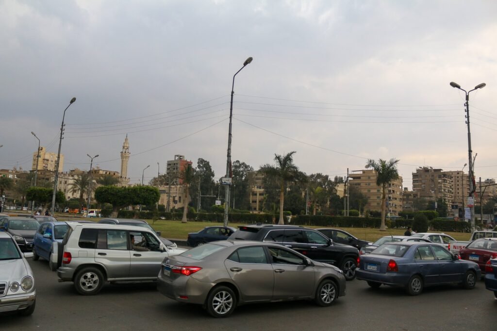 Traffic at a Busy Intersection, Cairo under Cloudy Sky -3