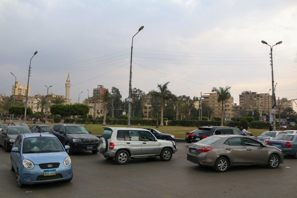 Traffic at a Busy Intersection, Cairo under Cloudy Sky -2