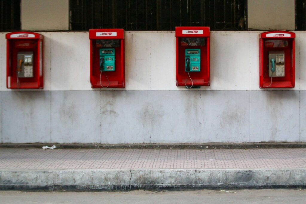 Red Public Phone Booths on Mohamed Mahmoud Street, Cairo