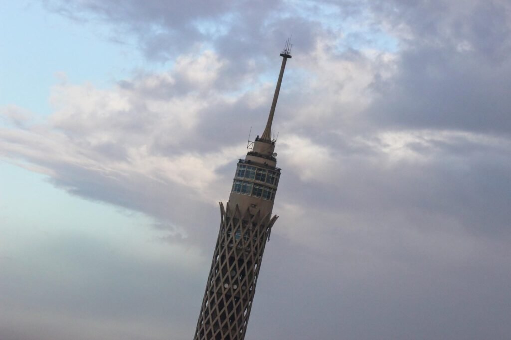 The Cairo Tower stands tall against a backdrop of winter clouds