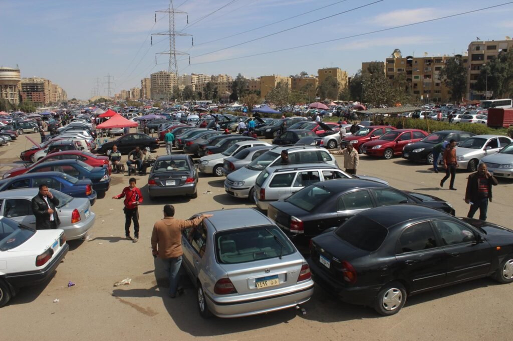 Nasr City Cairo Old Car Market Crowded Street Scene