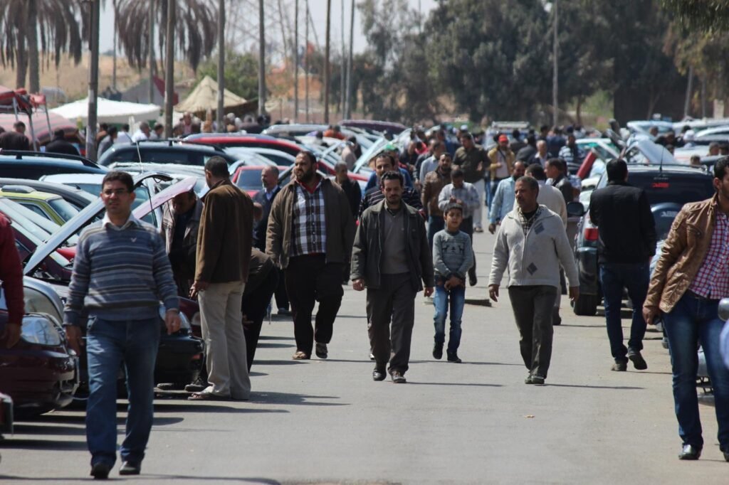 Nasr City Old Car Market Cairo Crowd Street Scene