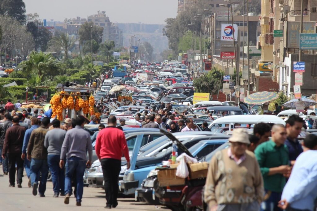 Nasr City Cairo Friday Car Market Crowd and Traffic Scene