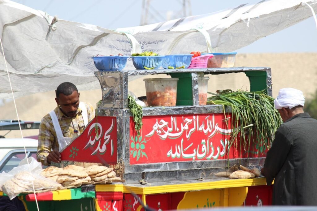 Cairo Street Foul Cart Traditional Bread and Fresh Ingredients