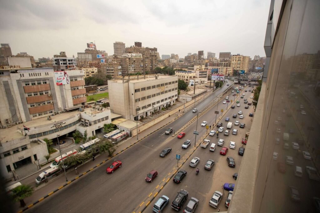 Aerial View of a Busy Street in Cairo