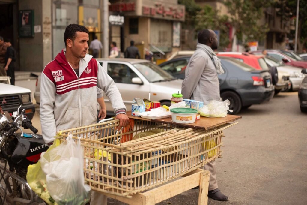 Street Vendor with Snack Cart in Cairo