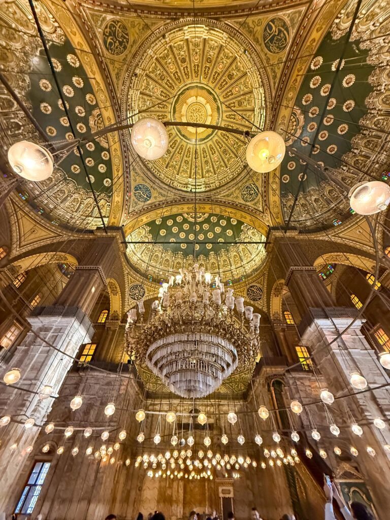 Decorated Ceiling and Chandeliers of Muhammad Ali Mosque