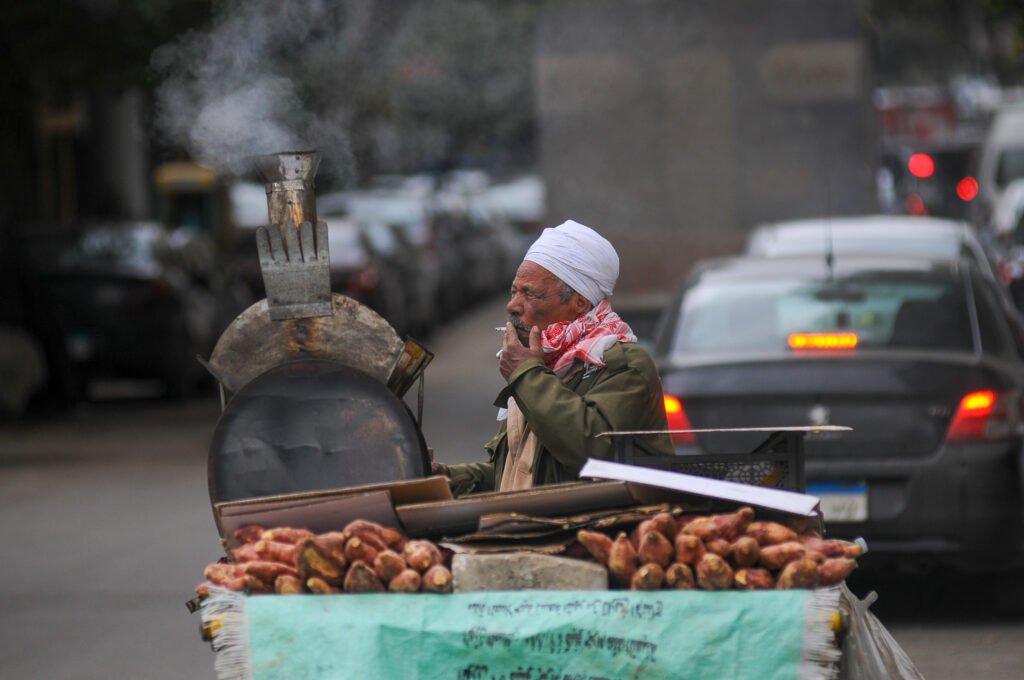 Traditional Sweet Potatoes Vendor in an Egyptian Street