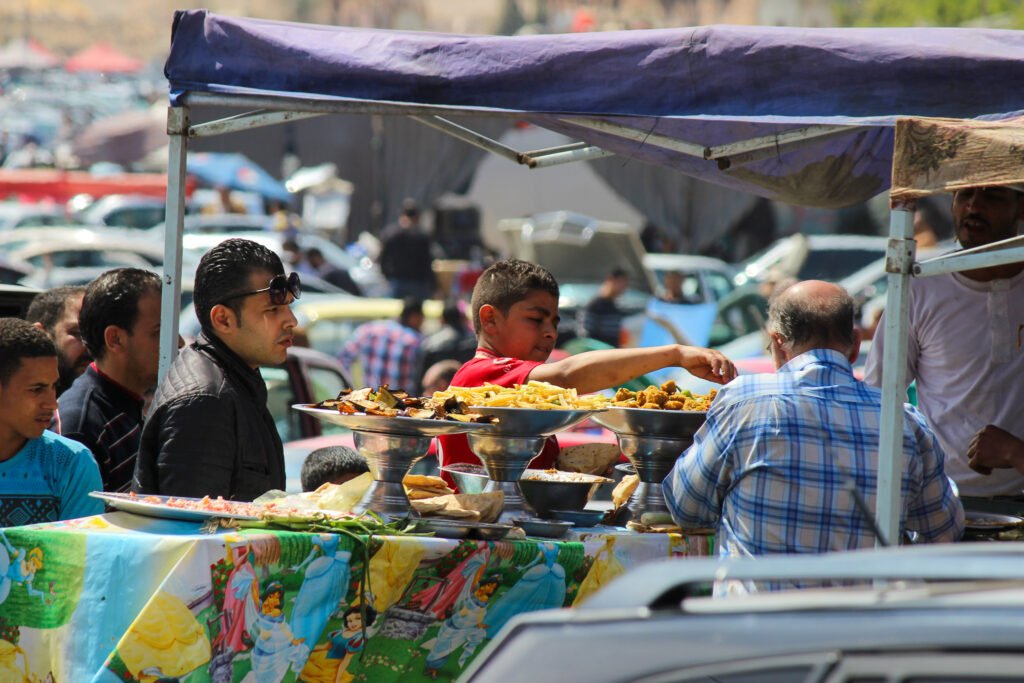 Street Food Cart Selling Foul and Falafel in Cairo, Egypt